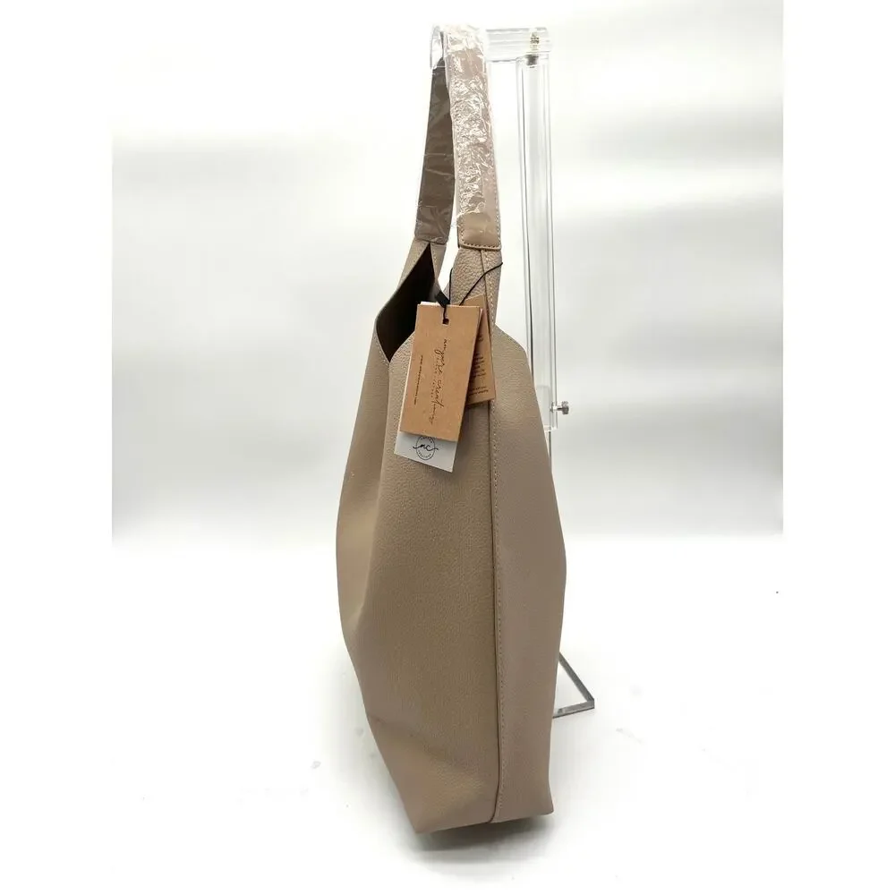 AMPERE NWT Leather Slouch Hobo Satchel, Beige Taupe